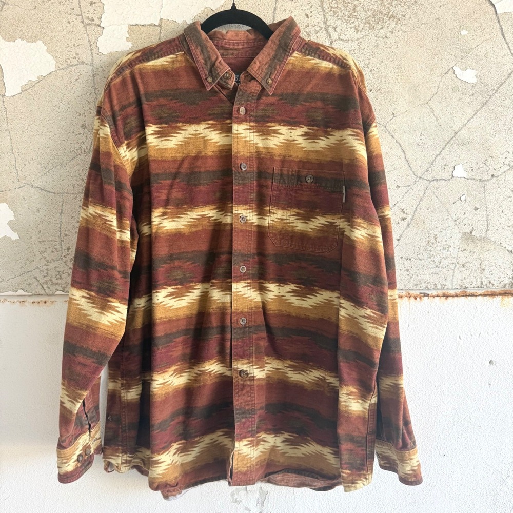 90s Woolrich Flannel Shirt Southwest Aztec Blanket Stripe Button Up Mens XL